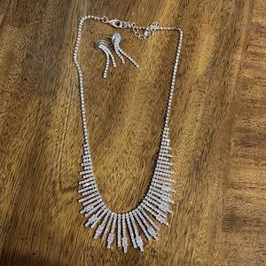 Necklace and earring set! Prom/wedding jewelry set. Faux rose gold with gems